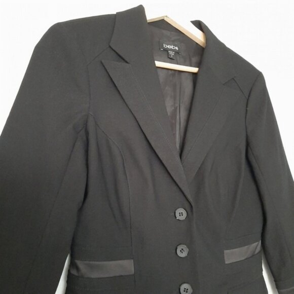 BEBE Cropped Satin Detail 3/4 Sleeve Blazer Jacket Button Front Black Sz 8 - Picture 6 of 15